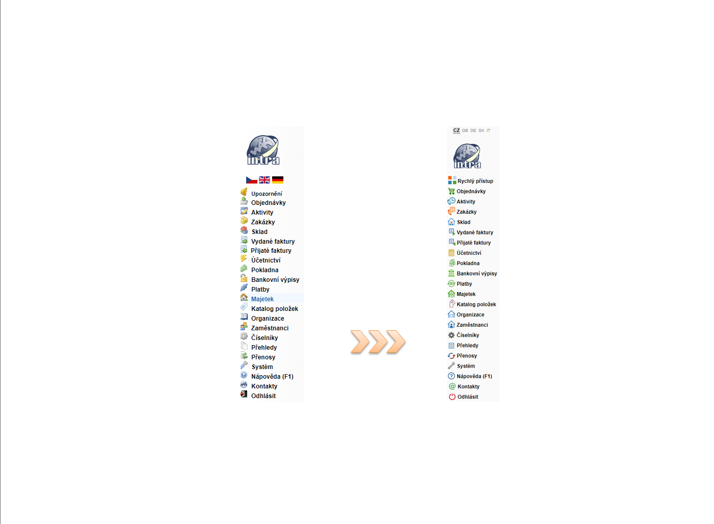 Grafická změna menu - porovnání se starší verzí (vlevo) Grafická změna menu